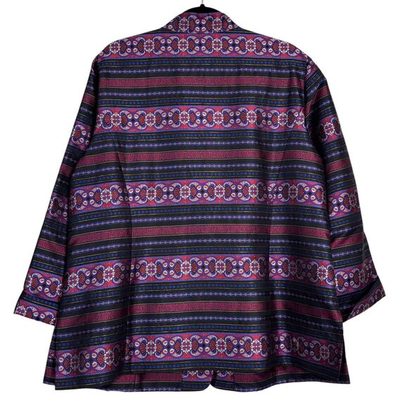 Talbots Silk Blazer Asian Inspired Womens 16W Black Pink Purple Striped Jacket - Picture 4 of 12